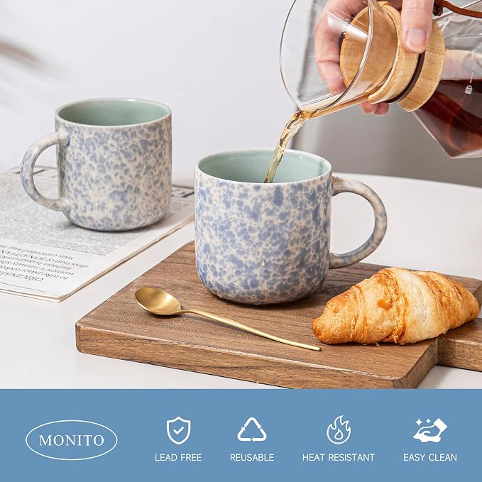 MONITO 12 OZ Coffee Mugs Set of 4, Ceramic Coffee Mugs,Modern Coffee Mugs Set with handle for Tea/Latte/Cappuccino/Milk/Cocoa. (BLUE, 4 Count（Pack of 1)
