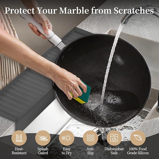 Sink Edge Protector with Suction Cup, 14" 20" 24" 30", Silicone Sink Splash Guard for Kitchen & Bathroom, Protect Countertop from Scratches, Stains, for Stainless Steel Granite Quartz