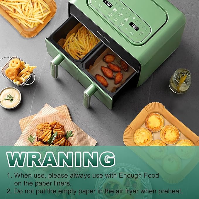 Vailnd Air Fryer Liners Disposable, 305 PCS 8.5x5.5 Inch Rectangle Air Fryer Paper Liners, Heavy-Duty Air Fryer Liners for 8-12 qt Basket, Non-stick & Oil-Proof Parchment Paper for Oven, Pan