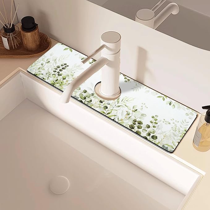 Sink Faucet Absorbing Mat, 2 Pack Drying Mat Around Faucet Sink Splash Guard Behind Faucet Sinkmat For Kitchen Bathroom Island Rv 15 * 5.5 Inch (38 * 14 cm)