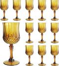 Plastic Wine Glasses, Plastic Goblets Vintage Style Cordial Unbreakable Drinking Glasses,Reusable Drinkware for Wedding Reception, Grand Event Party Supplies (12, Amber)