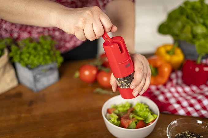 Kuhn Rikon Adjustable Ratchet Grinder, Red, 8.5 x 2.25 inches | Ceramic Mechanism, For Salt, Pepper and Spices