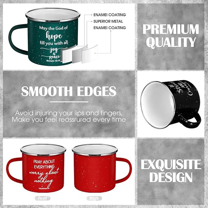 Mifoci Christian Enamel Mugs Gifts Inspirational Coffee Mugs with Handle Bible Verse Religious Camping Cups Church Party Favors for Church Clergy Pastor Men(Colorful,12 Pcs)