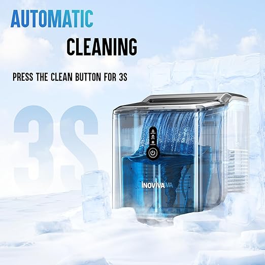 INOVIVA Nugget Ice Maker Countertop – 6 Mins Fast Ice Production, FLASHCHILL™, 26.5 LBS/Day, Self-Cleaning, Compact Portable Design, Ideal for Home, Office & Parties