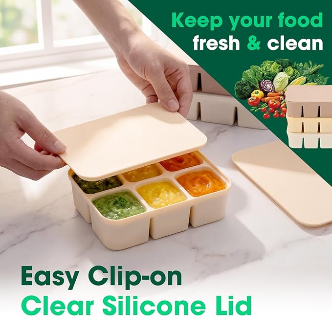 Mimorou 3 Pack Baby Food Freezer Tray with Lids 2.8 oz x 12 Cups Silicone Baby Food Storage Container Ice Cube Freezer Molds for Homemade Vegetable Fruit Purees Snack(6 Cups,White, Yellow, Brown)