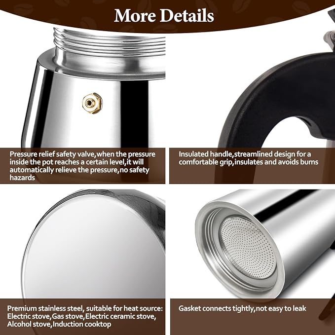 2 Cup Stainless Steel Moka Pot Stovetop Espresso Maker | Italian Coffee Machine 100ml 3.3oz Suitable for Gas Induction Stovetop Mocha Greca Coffee Maker Percolator Tummy