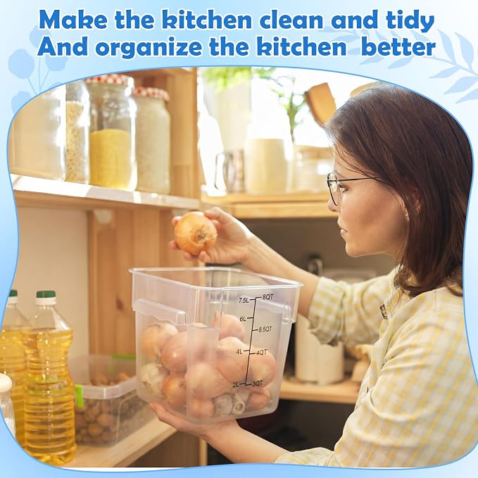 Suclain 2 Pcs Square Food Storage Container Polycarbonate Clear Food Container with Gray Lid Commercial Rice Storage with Gray Graduations for Commercial Kitchen(8 Qt)