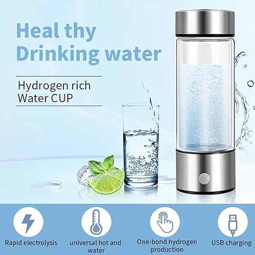 Hydrogen Water Bottle, Rechargeable Portable Hydrogen Water Machine Generator, Hydrogen Water Ionizer Machine Hydrogen Rich Water Glass Cup for Home Office Travel, 420ml (2PCS)