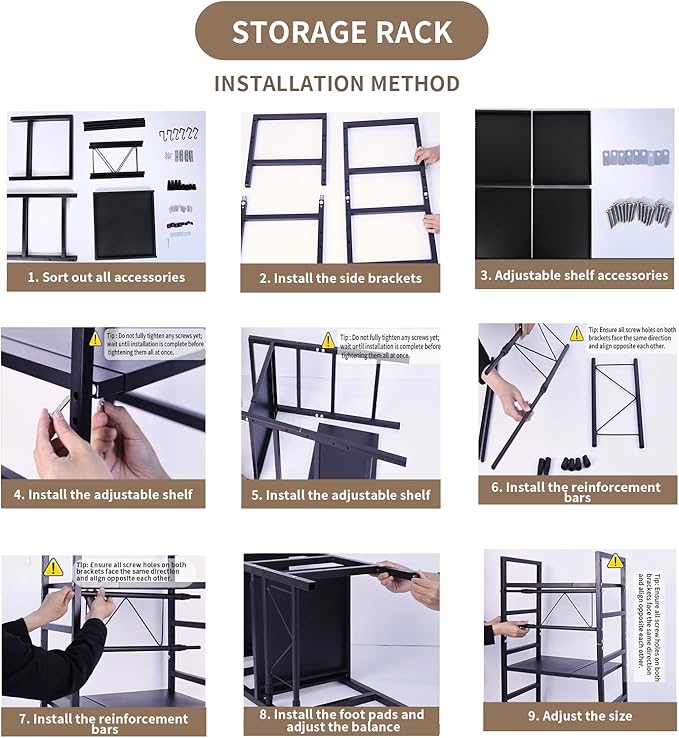 Microwave Oven Rack, Expandable Microwave Stand Countertop Shelf Heavy Duty 3-Tier Shelf with Cutting Board Holder Knife Rack and Chopstick Storage for Kitchen Top Organizer, Holds 55lbs, 6 Hooks