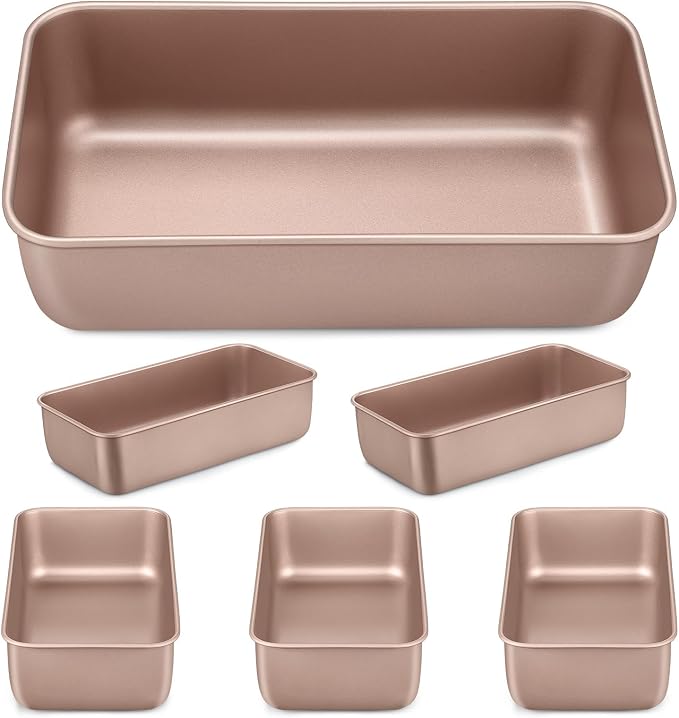 LIANYU Loaf Pans for Bread Baking, 9×5 Inch Stainless Steel Loaf Bread Tins, Non-Stick Baking Pans for Homemade Banana Sandwich Sourdough, Healthy & Sturdy, Set of 6, Rose Gold