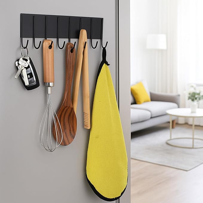 4Pcs Magnetic Key Holder for Fridge, With 10 Hooks Wall - Strong Magnetic Hooks Organizer for Keys, Kitchen Utensils, Towels, Grill Tools - No Drill Iron Key Rack for Metal Door, Garage, Laundry Room