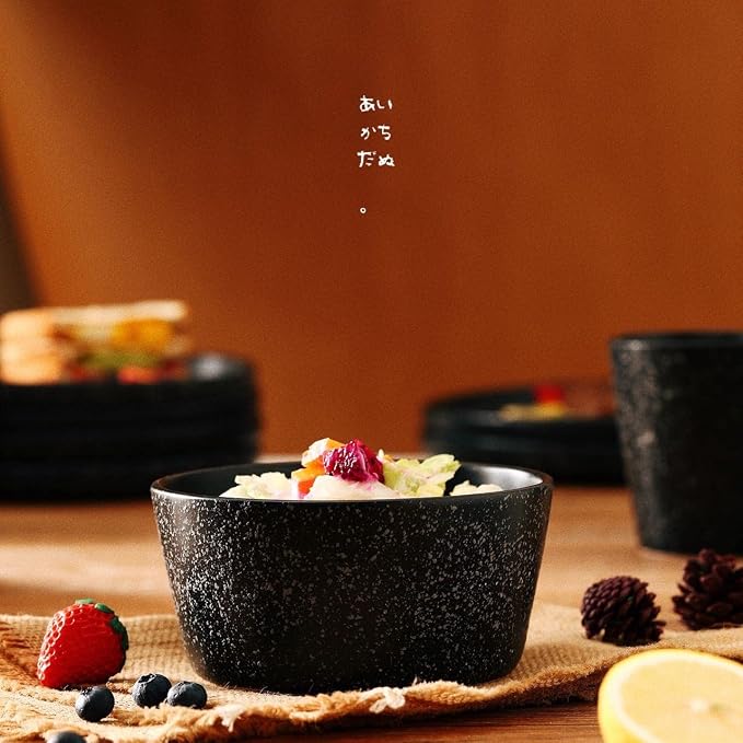 Bestone 16 Piece Round Kitchen Dinnerware Sets,Plates and Bowls sets,Dishes, Dinner Plates, Cereal Bowls Set，Bowls, Mugs, Dish Set，Plates and Bowls,Service for 4, Stoneware Dinnerware,Black matte