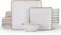 E-far Square Dinnerware Sets for 8, 24-Piece Stoneware Plates and Bowls Dishes Set, Reactive Glaze Porcelain Dishware Sets, Chip & Scratch Resistant, Microwave & Dishwasher Safe, Seashell White