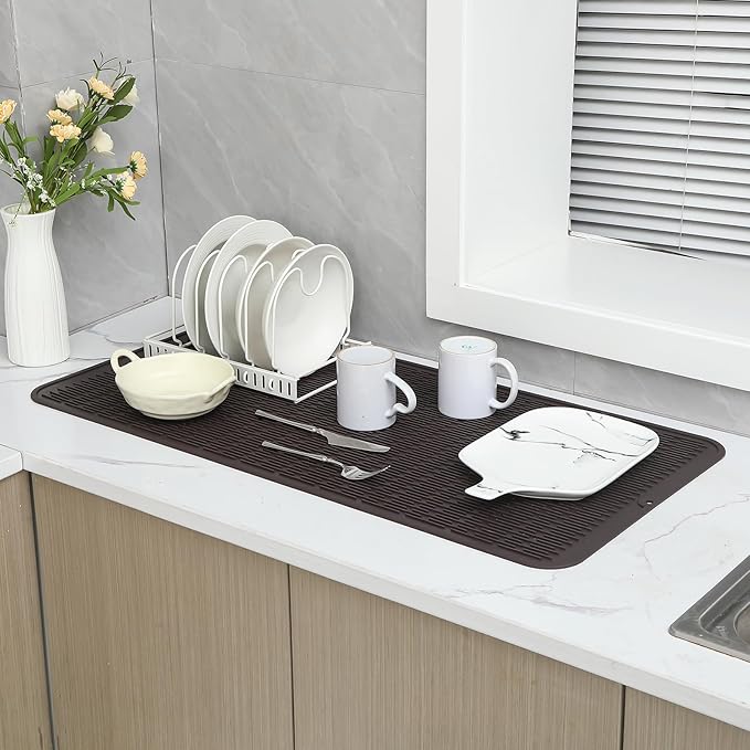 MicoYang Silicone Dish Drying Mat for Multiple Usage,Easy clean,Eco-friendly,Heat-resistant Silicone Mat for Kitchen Counter or Sink,Refrigerator or Drawer Liner Coffee 5XL 36inches x 18inches