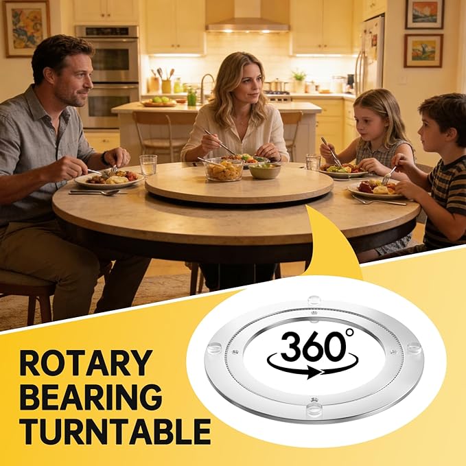 Lazy Susan Hardware 16 Inch Heavy Duty Bearing Kit, 360° Smooth Rotating Aluminium Alloy Turntable, Swivel Base for Dining Table, DIY Project, Display Stand & Workbench
