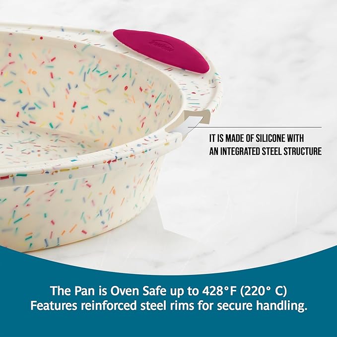 Trudeau Round Cake Pan 9"-White Confetti/Fuchsia -05118557