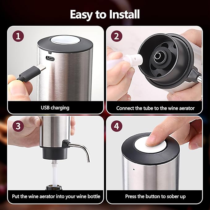 Electric Wine Decanter, Rechargeable Automatic Wine Aerator Wine Dispenser with Foil Cutter, Wine Stopper, Type-C Charging One Touch Wine Pourer for Home Party Wedding, Stainless Steel