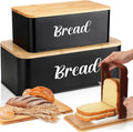 Teenyyou 2 Pcs Extra Large Bread Box with Slicer, Metal Farmhouse Bread Storage Container with Bamboo Cutting Board Lids Multi-size Breadbox Set for Kitchen Countertop(Black)