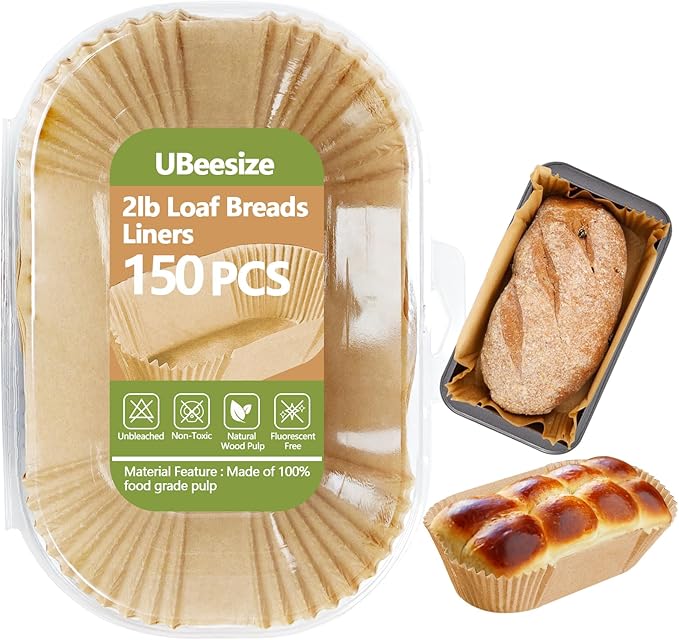 UBeesize 2lb Loaf Pan Liners, 150 PCS Loaf Pan Liners for Baking Bread 9x5, Non-Stick Bread Pan Liners, Pre-formed Rectangle Paper for Bread and Cakes