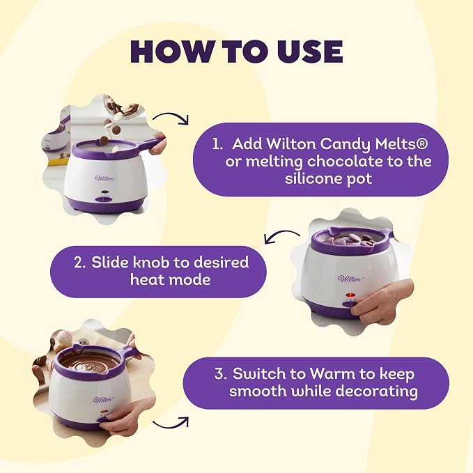Wilton Candy Melts Candy Melting Pot - Melt Station for Chocolate & Fondue - Features Dishwasher-Safe Insert & Easy-Pour Spout - Fits on a Tabletop - 2.5-Cup Capacity