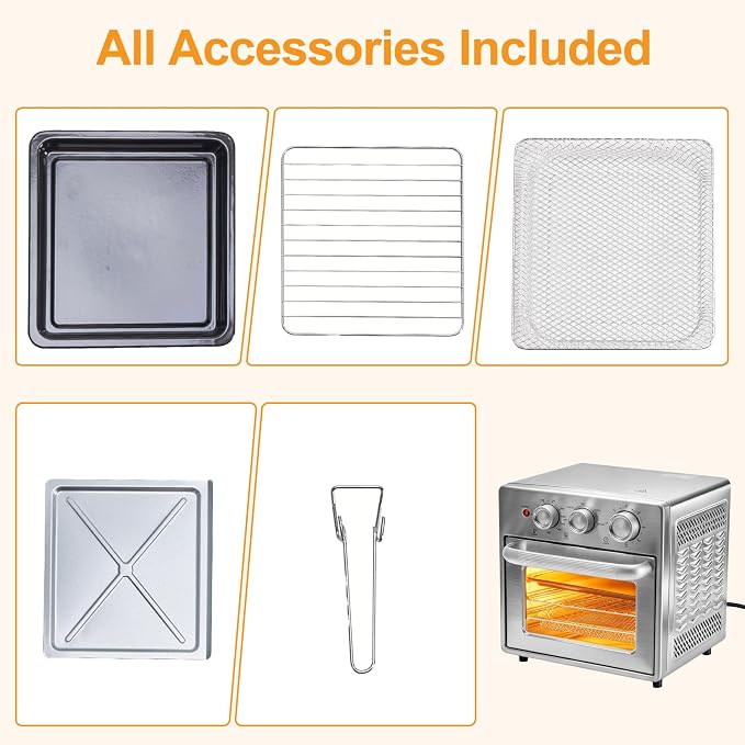 NEWBULIG 17QT Air Fryer Toaster Oven Combo, 8-in-1 Multi-Function Air Fryer, Large Capacity Countertop Convection Oven, 450°F Fast Cooking, 60 Min Precision Timer for Healthy Delicious Meals
