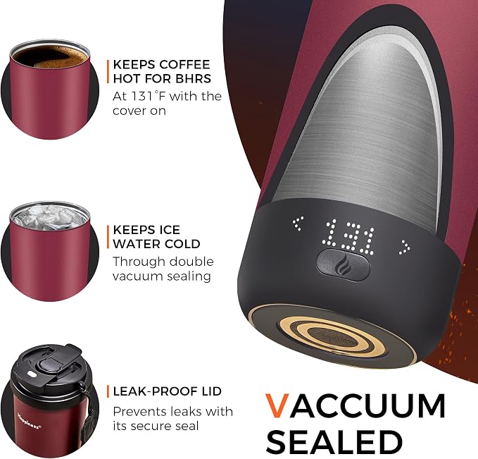 Happiness Self-Heating Travel Mug 20oz,Smart Rechargeable Electric Temperature Control Heated Coffee Cup