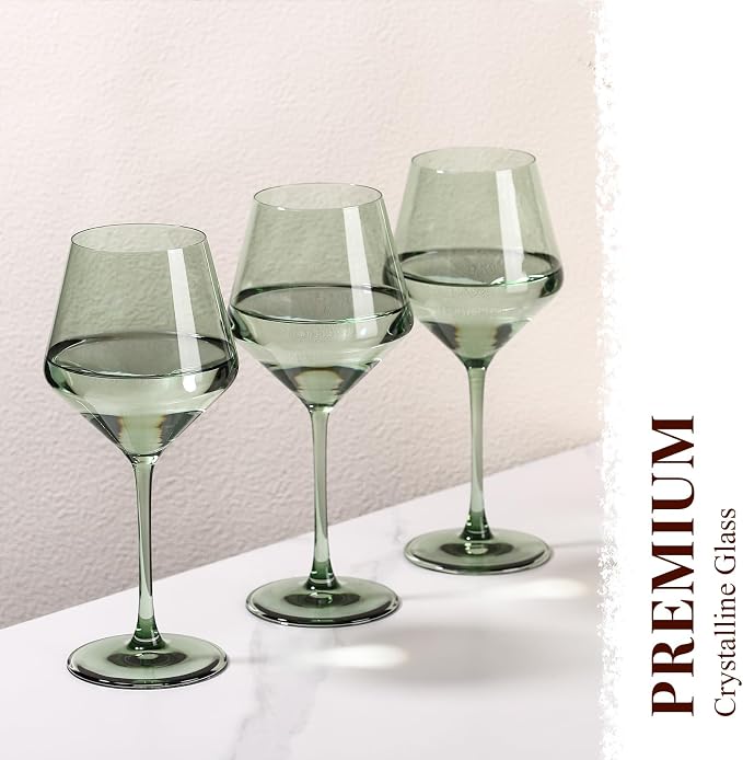 Green Wine Glasses Set of 6-17.5oz Long Stem Crystal Wine Glasses, Handcrafted Blown Colorful Stemware, Elegant Drinkware Gift for Wedding Housewarming Wine Enthusiasts