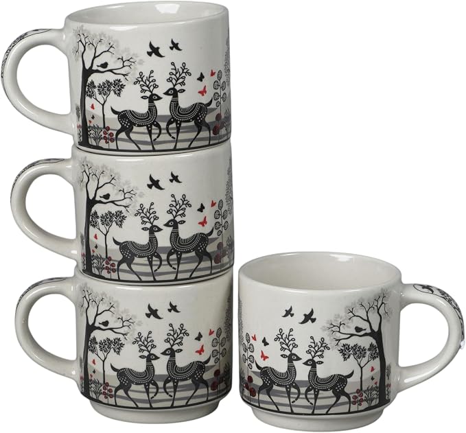 Servo Best Handmade Ceramic Coffee Mugs Set Of 4, 8 Oz Tea Cups with Handle, Drinking Mug Cups for Latte, Tea, Cocoa, Milk, Microwave & Dishwasher Safe Best housewarming Gift set for Men & Women