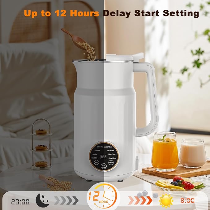 Nut Milk Maker Machine,10 in 1 Automatic Plant Based Milk Maker, 34oz Almond Milk Machine, 304 stainless steel with 12 Blades for Homemade Oat, Coconut, Chowder, Juice, Soy Milk Machine