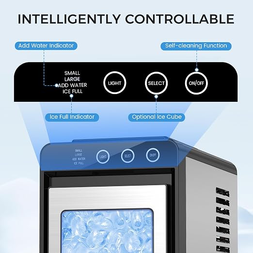 COWSAR Ice Maker Countertop, Portable Ice Machine Countertop with Self-Cleaning, 8 Cubes in 6 Mins, 26 lbs/24Hrs, Quiet Commercial Compact Ice Machine for Home, Camping, Bar, Sliver