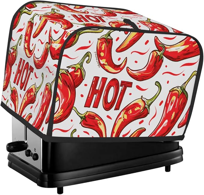 Red Chili Pepper Toaster Cover 4 Slice Dust and Fingerprint Protection Toaster Bread Maker Covers Washable Kitchen Small Appliance Covers for Kitchen Accessories Decor Bakeware Women Gift