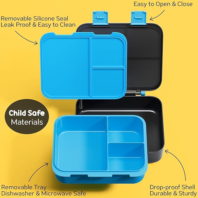 Fimibuke Bento Lunch Box for Kids, 3-Compartment 32OZ Snack Lunch Container, Lunch Bag, 12OZ Insulated Food Jar & Ice Pack Set for Age 3-12 School Daycare Toddler Teen Girls Boys, Gamepad
