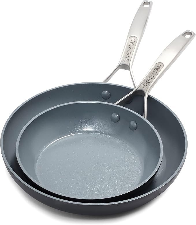 GreenPan Paris Pro Hard Anodized Healthy Ceramic Nonstick, 10" and 12" Frying Pan Skillet Set, PFAS-Free, Dishwasher Safe, Grey
