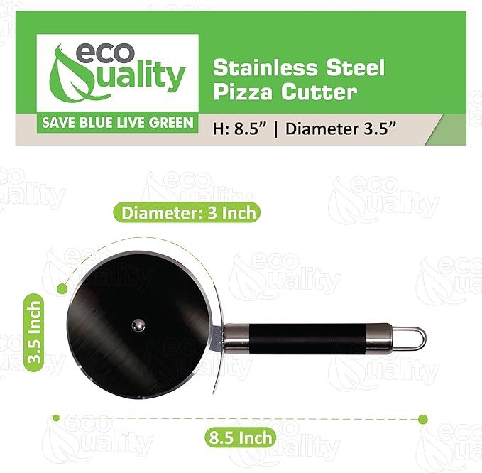 EcoQuality Stainless Steel Pizza Cutter Wheel with Sharp Blade for Cutting Pies, Pizza, Crusts Built in Finger Guard for Safety, Comfortable Grip, Dishwasher Safe - 8.5inch (10)