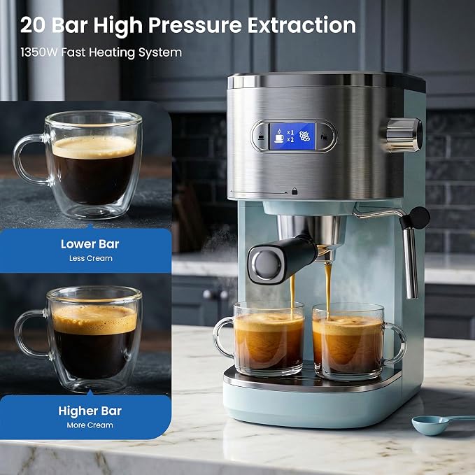 COWSAR Espresso Machine,Expresso Coffee Machines,Espresso Maker with Milk Frother Steam Wand & 40oz Removable Water Tank，Stainless Steel Compact Cappuccino & Latte Machine