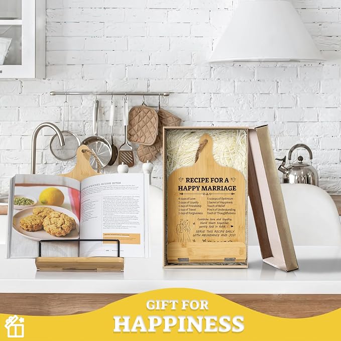 Kitchen Accessories Set, 2 Pack Bamboo Handle Kitchen Dish Brush, Dish Scrubber Built-in Scraper, & Bamboo Cookbook Stand, Wedding Recipe Book Holder