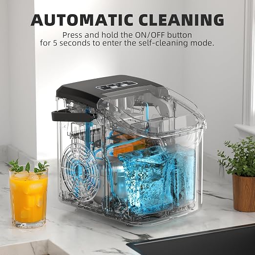 Antarctic Star Countertop Ice Maker, Portable Ice Machine with Carry Handle, 26.5Lbs/24H, 2 Sizes Bullet Ice, 8Cubes in 6 Mins Office/Kitchen/Bar Upgrade Black