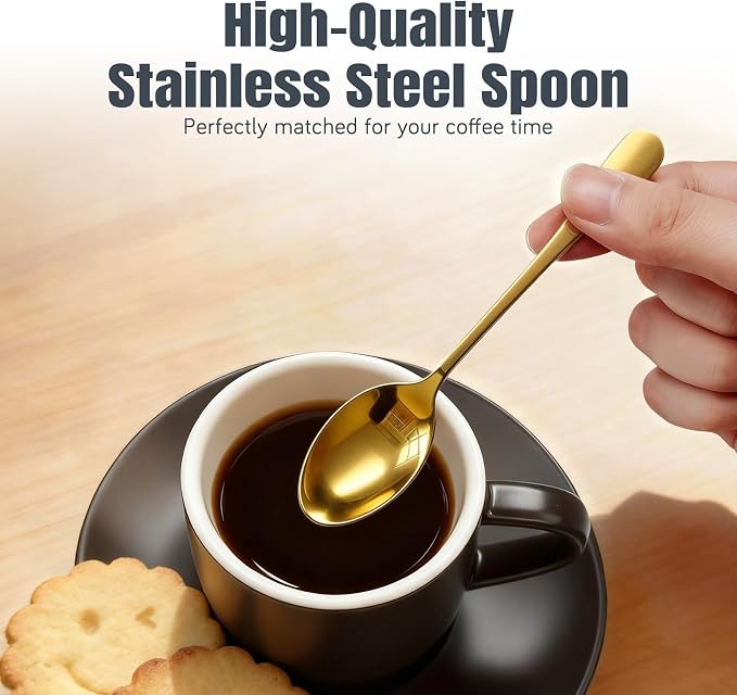 Lareina 3-Ounce Espresso Cups Set of 4, Small Stackable Coffee Cups with Saucers, Spoons and Metal Stand, Ceramic Demitasse Mugs, Espresso Accessories for Machine, Black