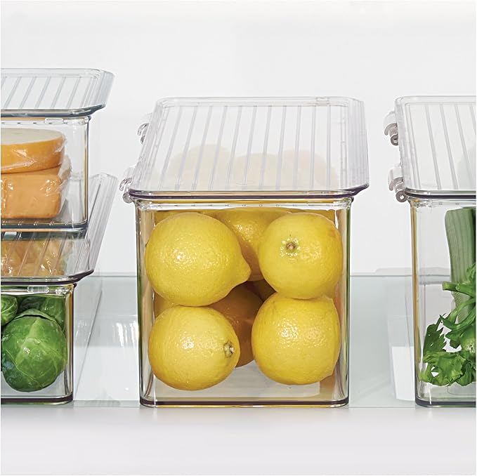 iDesign Plastic Stackable Hinged-Lid Storage Box for Kitchen, Bathroom, or Office - Set of 6 - Clear