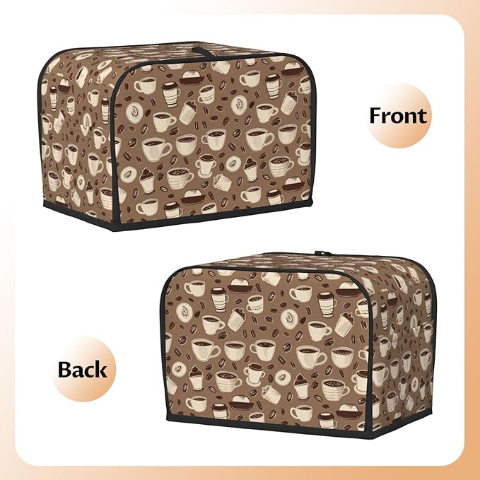 Toaster Cover 2 Slice Coffee Pattern Bean Kitchen Small Appliance Covers with Pockets Dust and Fingerprint Protection
