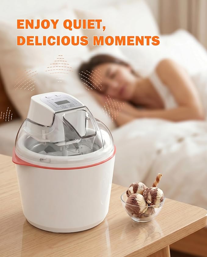 Ice Cream Maker, 1.6 Quarts Ice Cream, Gelato, Sorbet, Milkshakes, Frozen Yogurt Machine for Home, Ice Cream Double Insulated Machine with LCD Screen and Timer, Easy to Clean and Quick