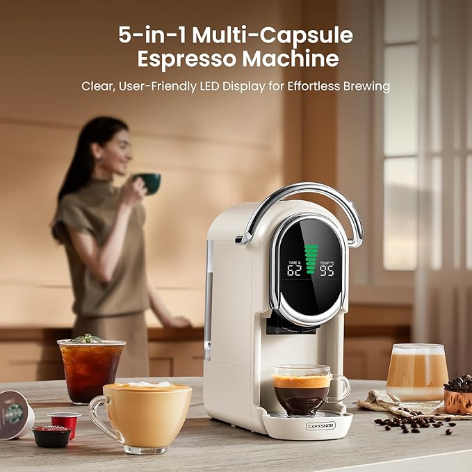 Magician1 Mini Multi-Pod Espresso Coffee Machine for Coffee Pods & Grounds | Fits Nespresso/Dolce Gusto, Blue & ESE Pods, LED Display, Custom Brew Time & Temp, Iced & Hot Brew, For Home & Office, 19 Bar