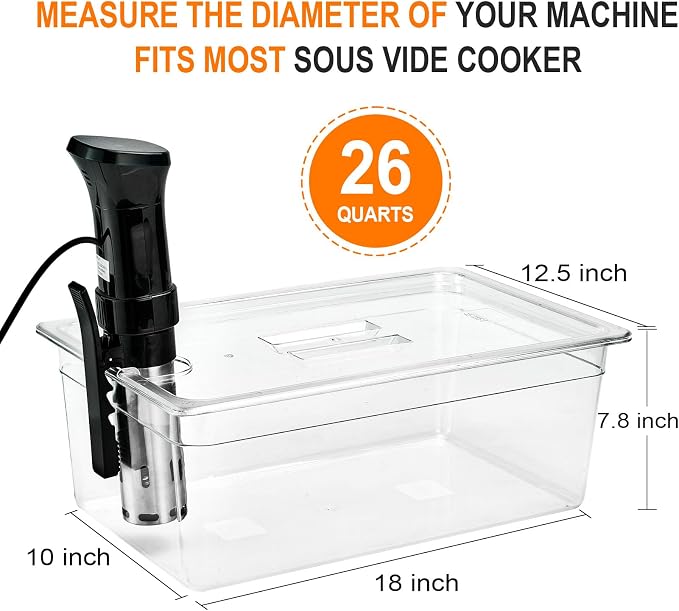 HOMENOTE Sous Vide Container 26 Quart With Lid,BPA Free Complete Accessories For Anova and Most Sous Vide Cookers,Anova Container Kit