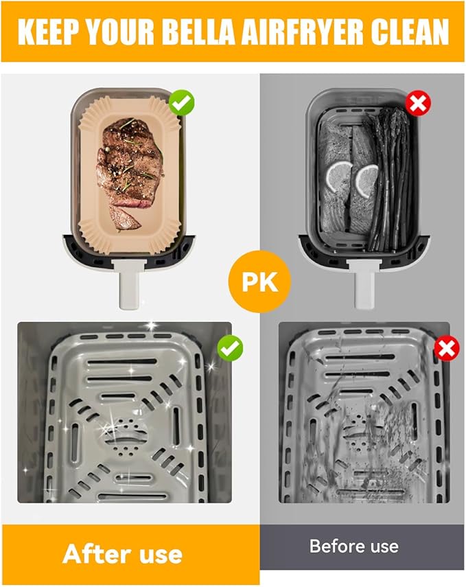 Air Fryer Liners Set for Bella 4Qt Slim Air Fryer(3.3lb Capacity), 130PCs Airfryer Parchment Paper and 2PCs Collapsible Air Fryer Silicone Liners, Non-stick Air Frier Accessories