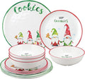 UPware 12 Piece Gnomies Melamine Dinnerware Sets, Outdoor Dishes Set, Plates and Bowls Sets, Christmas Decorations, Service for 4, White
