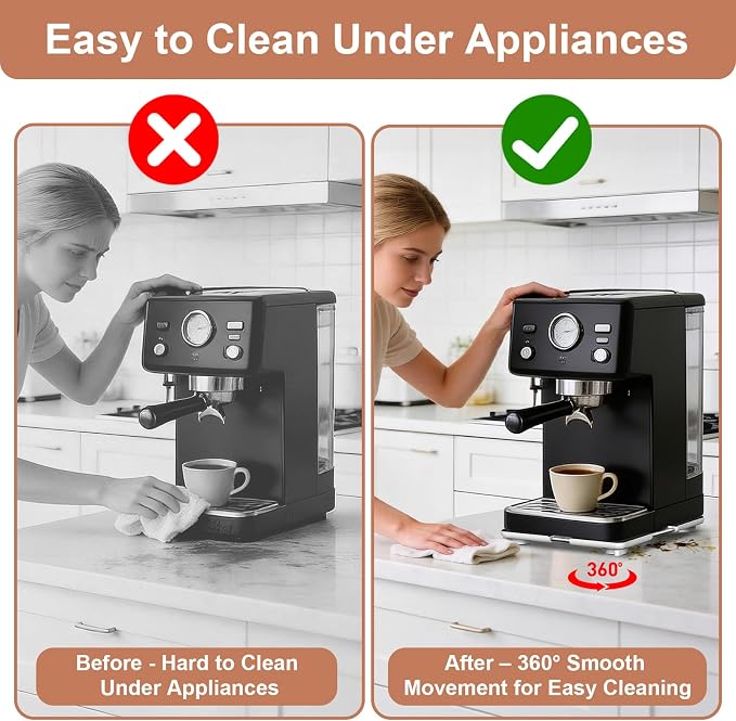 Adjustable Appliance Slider Tray - Expandable 6" x 11"- 11" x 20" Sliding Tray for Kitchen Appliances - 360° Countertop Rolling Tray with Locking Brakes for Coffee Makers Mixers