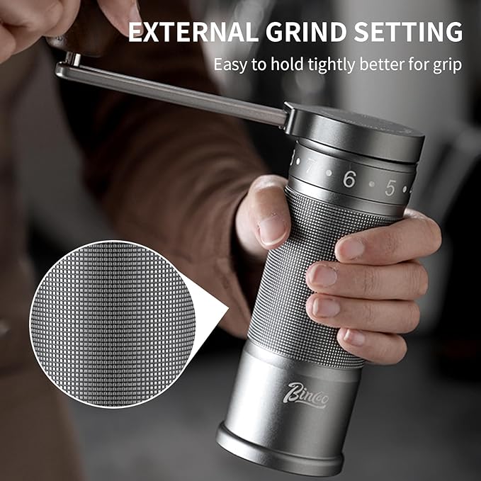 Bincoo Manual Coffee Grinder Manual Foldable Handle– Espresso Hand Coffee Grinder Burr,Compact and Portable for Home/Travel/Camping(Gray)