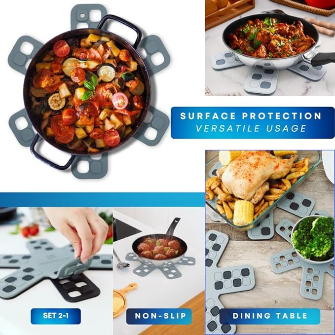 Dual-Use Silicone Pan Protectors for Stacking & Trivets for Hot Dishes | Silicone Trivet Mat | Perfect for Pot and Pan Protectors For Stacking | Cookware Protectors For Stacking (M-WHT/GREY)