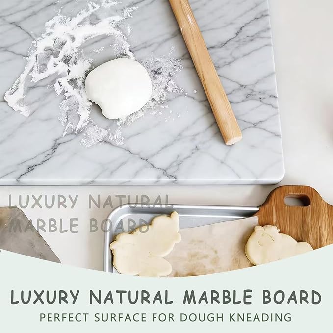White Carrara Marble Cutting Board for Kitchen, 24 x 20 Inch Extra Large Marble Pastry Slab, Carrara White Stone Cutting Board for Dough Kneading, Baking, Rolling, Cheese