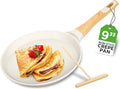 NutriChef 9.45” Non-Stick Crepe Pan with Wooden Spreader, Durable Marble Coated Dosa Pan, Bakelite Handle and Induction Bottom, PFOA/PFOS Free, Dishwasher Safe, Even Heat Distribution (White Cream)